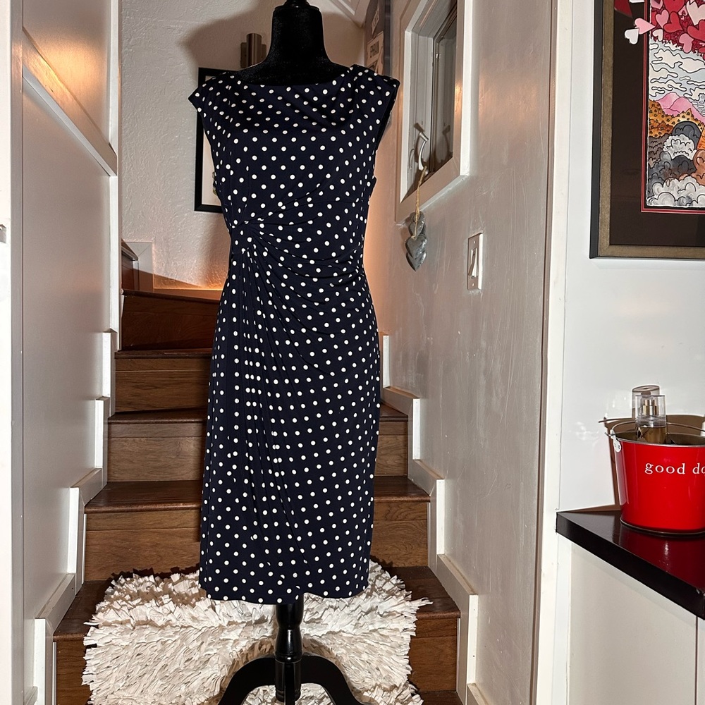 Elegant Navy Polka Dot Dress